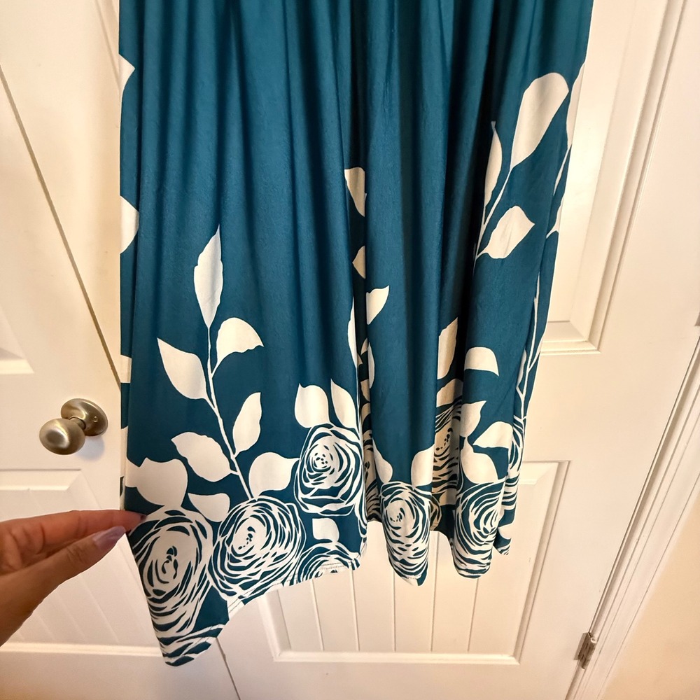 Jon & Anna Women Teal Blue Floral Rose Smocked Waist Midi Dress XL RN124183 - Picture 4 of 8